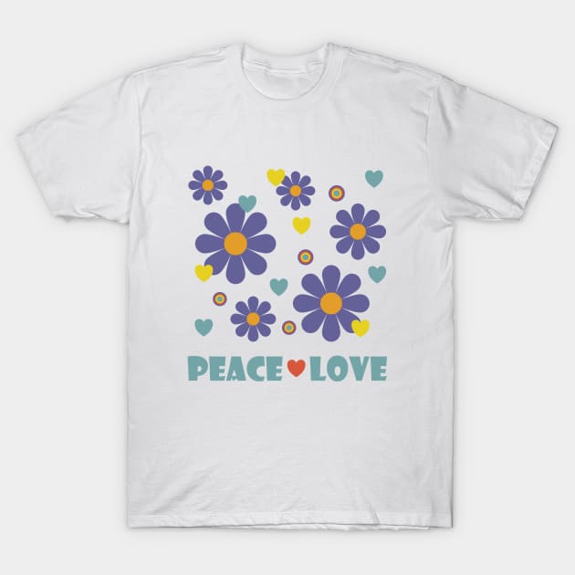 Peace Love 1970s Purple Flower Power T-Shirt by OrchardBerry